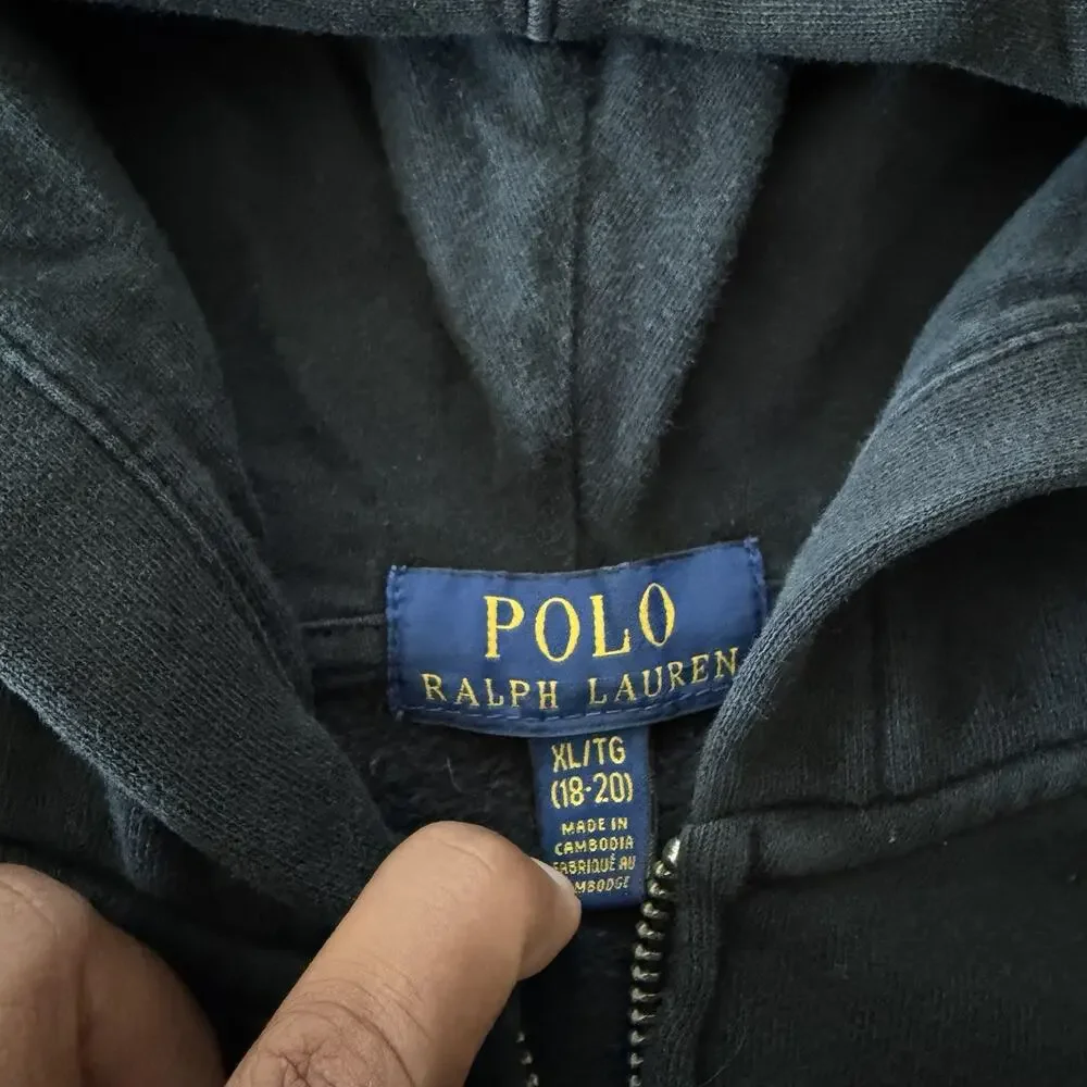 Polo Ralph Lauren Mens Hoodie S Small Black Full Zip Pony Logo Sweatshirt